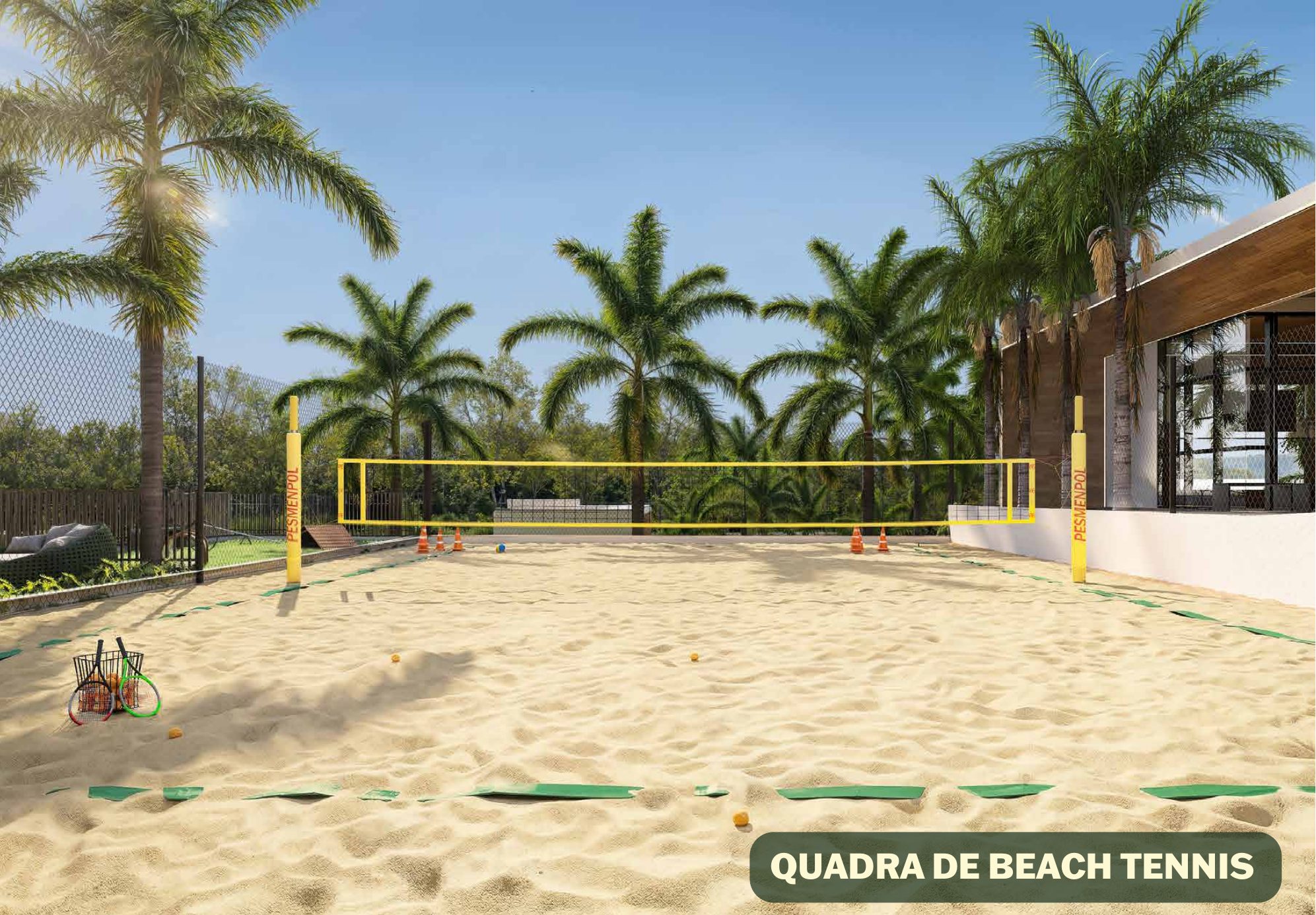Quadra de beach tennis com areia clara