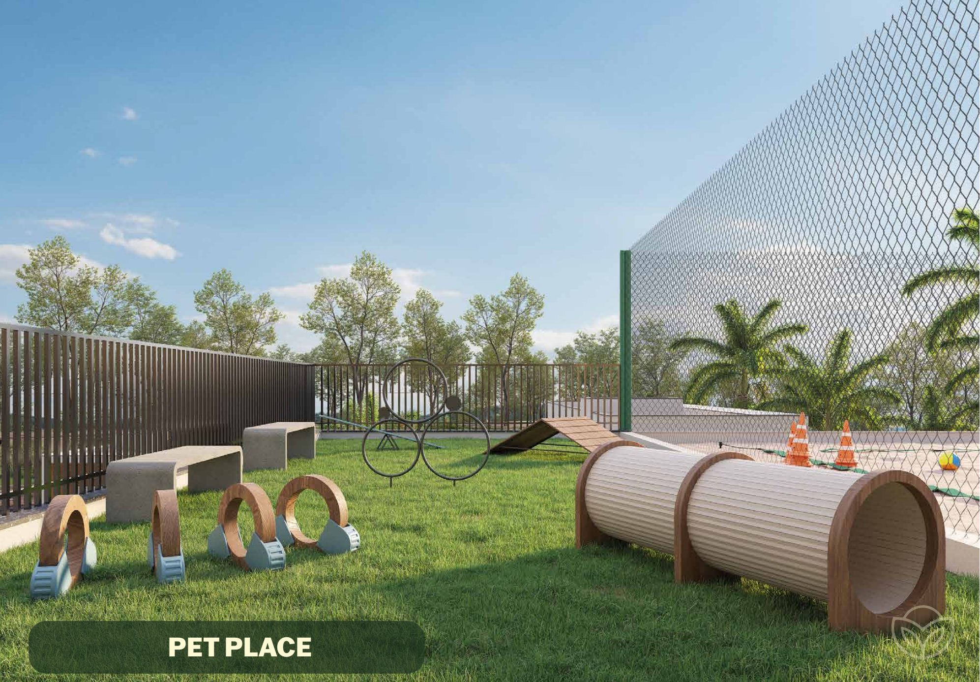 Pet place gramado com obstáculos para cães